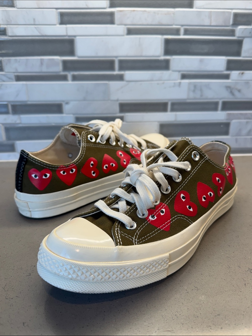 Converse x COMME des GARÇONS Olive Green Low Top Sneakers - Picture 2 of 8